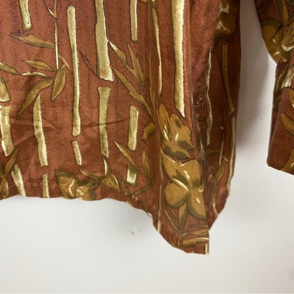 Silk Icon Brown Silk Bamboo Novelty Print Button Down Shirt Medium - Picture 7 of 10